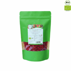 A 200g bright green pouch of Blumental Bayern Organic Barberries (Bio-Berberitzen) featuring a window showing the dried red berries and the EU organic seal